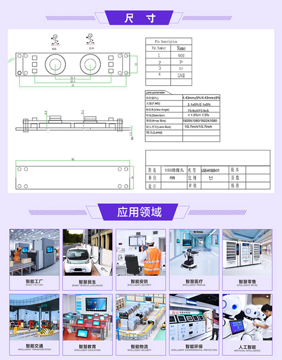 高清1080P雙目攝像頭模組廠家現(xiàn)貨供應(yīng)按需定制加工免費提供人臉識別算法